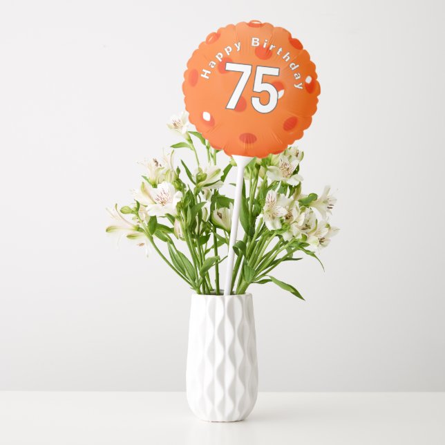 75th Birthday Orange Pickleball Balloon (Vase)