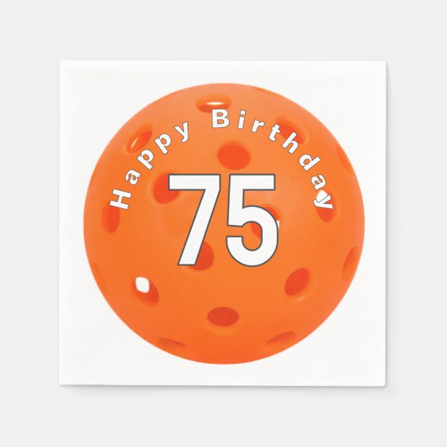 75th Birthday Orange Pickleball Napkins (Front)
