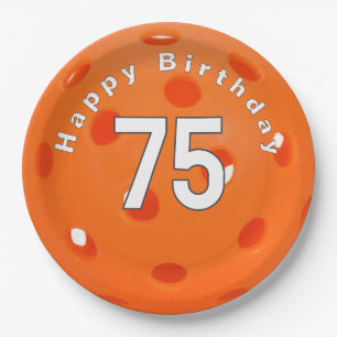 75th Birthday Orange Pickleball Paper Plates