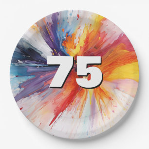 75th Birthday Paint Blast Paper Plates