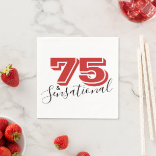 75th Birthday Party 75 & SENSATIONAL Red Modern Napkins