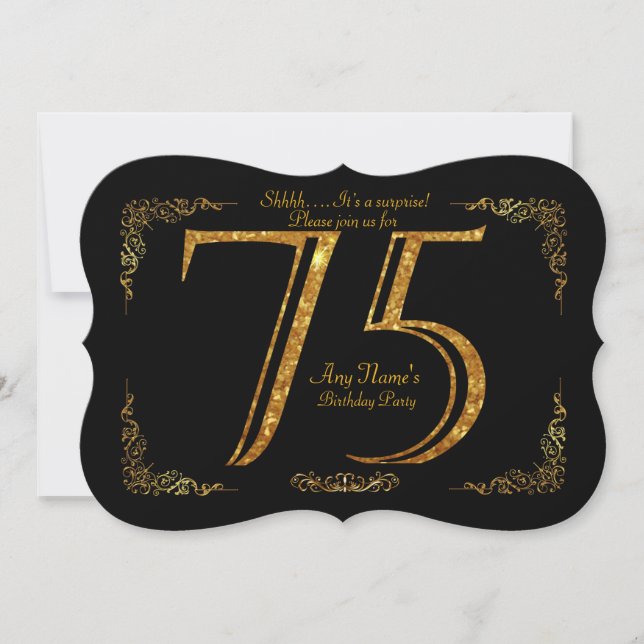 75th,Birthday party 75th,great Gatsby,black & gold Invitation (Front)