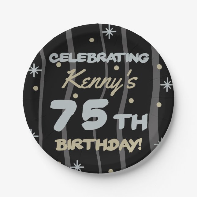 75th Birthday Party Add Your Name Paper Plates (Front)