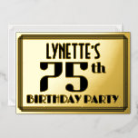 [ Thumbnail: 75th Birthday Party: Art Deco Look “75” and Name Invitation ]