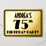 [ Thumbnail: 75th Birthday Party — Art Deco Look “75” + Name Invitation ]