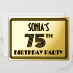 [ Thumbnail: 75th Birthday Party — Art Deco Style “75” & Name Invitation ]