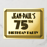 [ Thumbnail: 75th Birthday Party ~ Art Deco Style “75” + Name Postcard ]