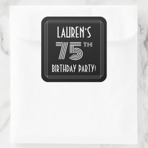 75th Birthday Party Art Deco Style  Custom Name Square Sticker