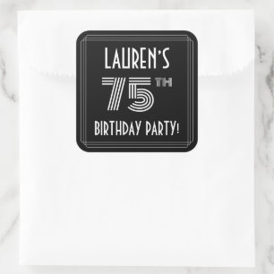 75th Birthday Party: Art Deco Style & Custom Name Square Sticker