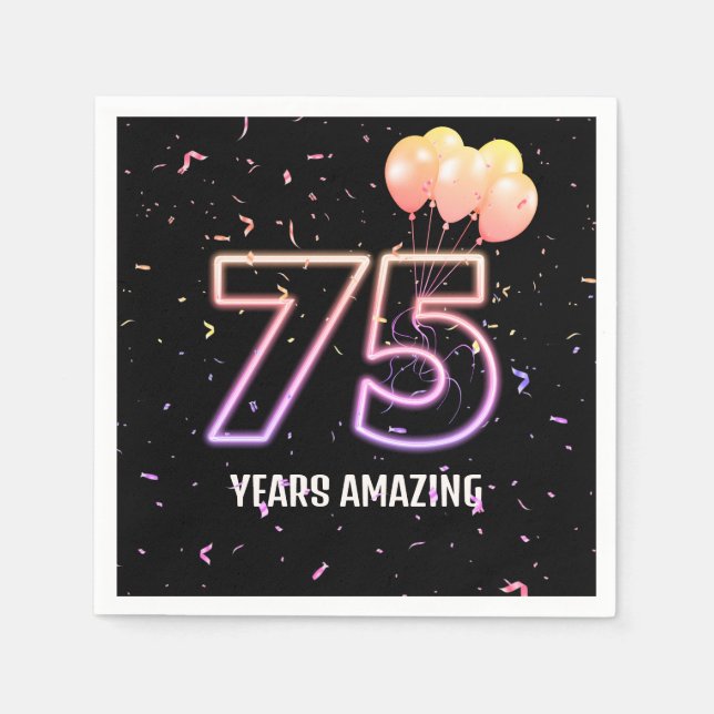 75th Birthday Party Balloons and Confetti Napkins (Front)