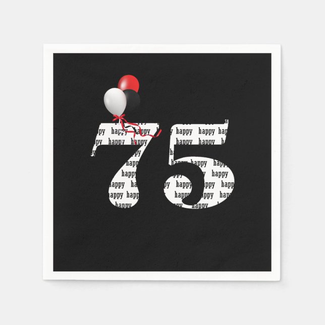 75th Birthday party balloons Napkins (Front)