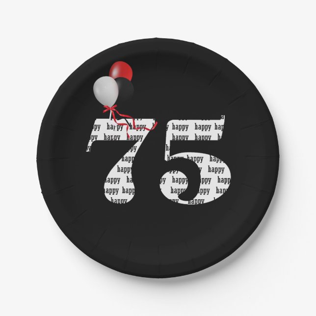 75th birthday party balloons paper plates (Front)