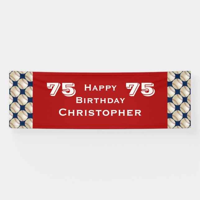 75th Birthday Party, Baseball, Name, Red Banner (Horizontal)