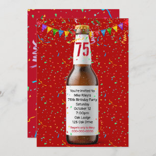 75th Birthday Party Beer Bottle Invitation