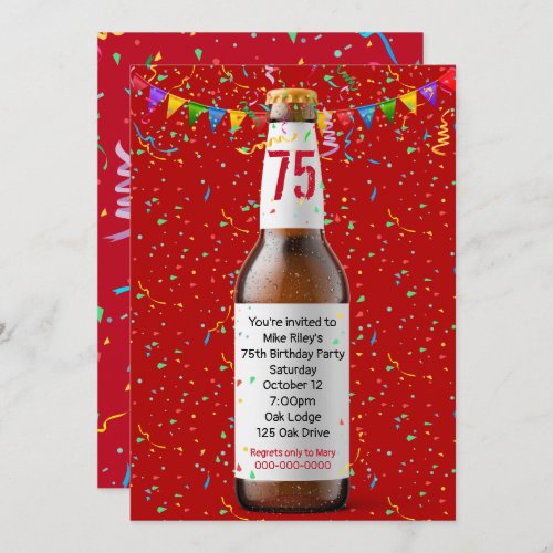 75th Birthday Party Beer Bottle Invitation