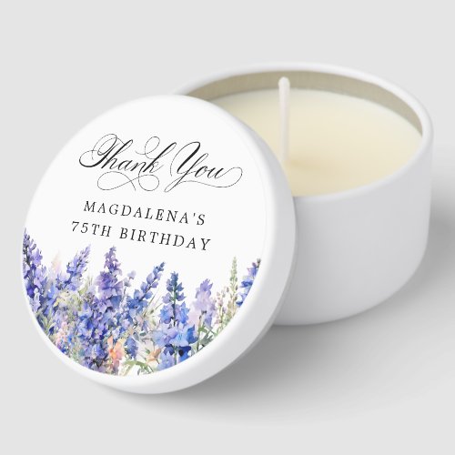 75th Birthday Party Blue Floral Thank You Mini Candle Favors