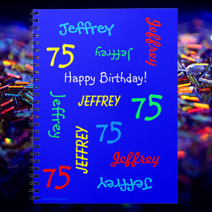 75th Birthday Party Blue Guest Book, Repeat Name Notebook