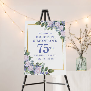 75th Birthday Party Blue White Floral Welcome Foam Board