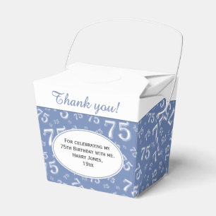 75th Birthday Party Blue/White Number Pattern Favor Boxes
