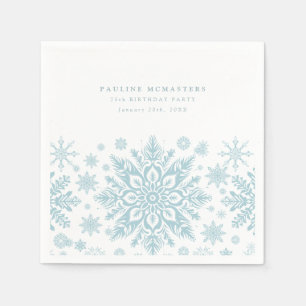 75th Birthday Party Blue White Snowflake Winter Napkins