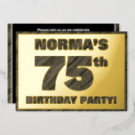 [ Thumbnail: 75th Birthday Party — Bold, Faux Wood Grain Text Invitation ]
