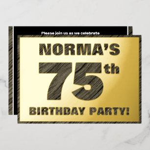75th Birthday Party — Bold, Faux Wood Grain Text Foil Invitation