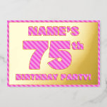 [ Thumbnail: 75th Birthday Party — Bold, Fun, Pink Stripes # 75 Invitation ]