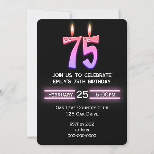 75th Birthday Party Candles Invitation