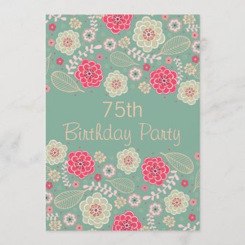75th Birthday Party Chic Funky Modern Floral Invitation by JK_Graphics at Zazzle