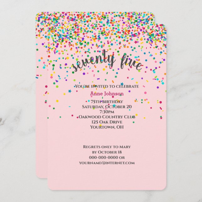 75th Birthday Party confetti Invitation (Front/Back)