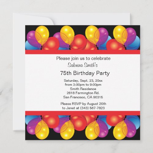 75th Birthday Party  DIY Text Invitation