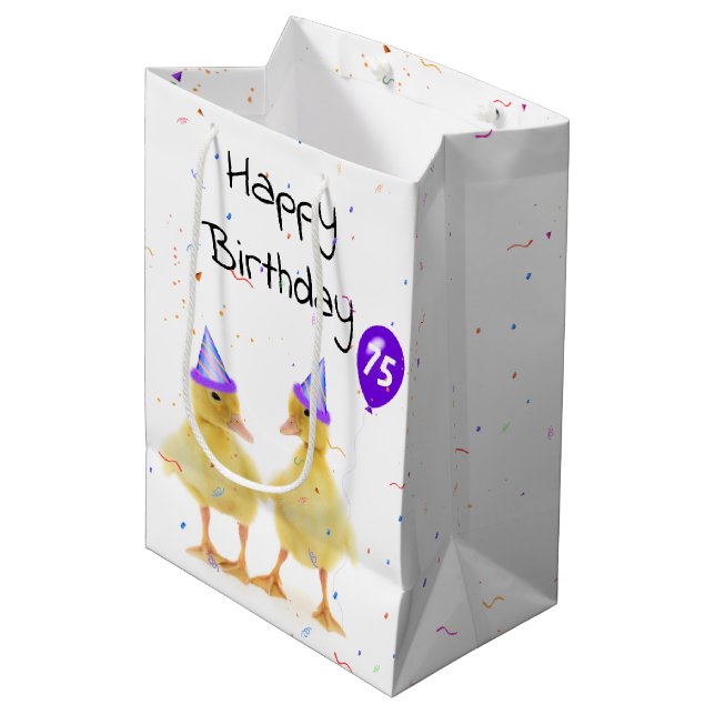 75th Birthday Party Ducks with Balloon Medium Gift Bag (Front Angled)