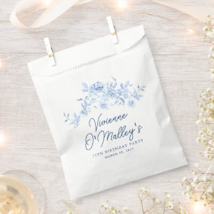 75th Birthday Party Dusty Blue Rose Floral Custom Favor Bag