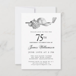 75th Birthday Party Elegant Black White Golf Invitation