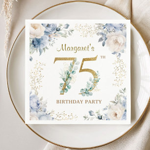 75th Birthday Party Elegant Dusty Blue Floral Napkins