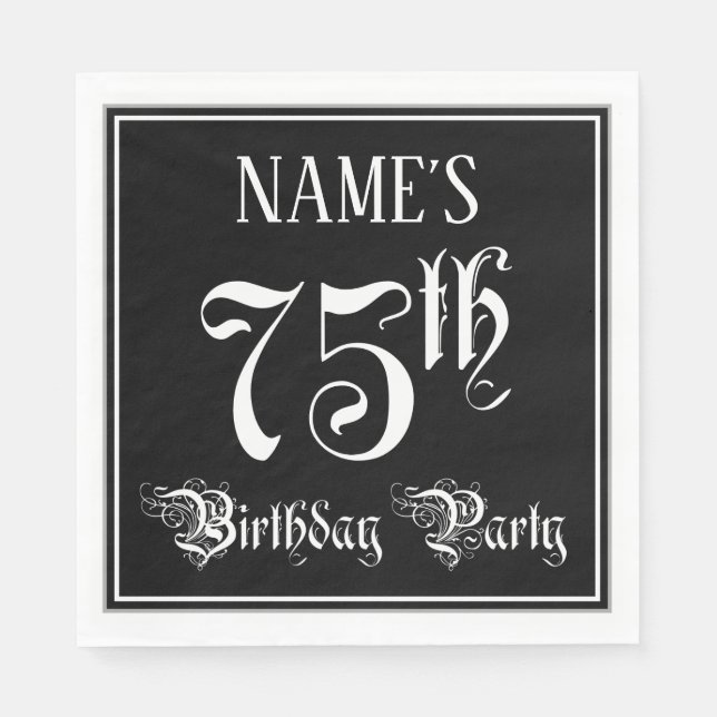75th Birthday Party — Fancy Script + Custom Name Napkins (Front)