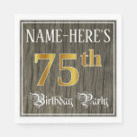 [ Thumbnail: 75th Birthday Party — Faux Gold & Faux Wood Looks Napkins ]