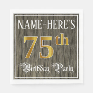 75th Birthday Party — Faux Gold & Faux Wood Looks Napkins