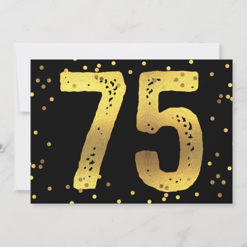 75th Birthday Party Faux Gold Foil Confetti Black Invitation