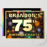 [ Thumbnail: 75th Birthday Party — Fun, Colorful Fireworks Look Invitation ]