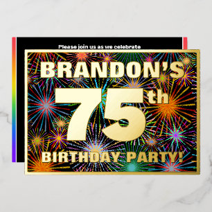 75th Birthday Party — Fun, Colorful Fireworks Look Foil Invitation