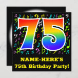 [ Thumbnail: 75th Birthday Party: Fun Music Symbols, Rainbow 75 Invitation ]