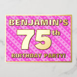 [ Thumbnail: 75th Birthday Party — Fun Pink Hearts and Stripes Invitation ]