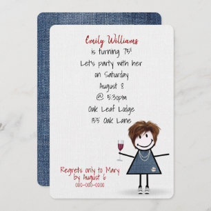 75th Birthday Party Girl in Sneakers with Wine Invitation