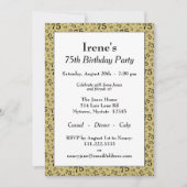 75th Birthday Party Gold and Black Number Pattern Invitation (Front)