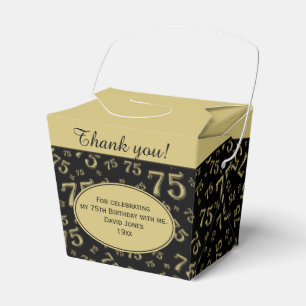 75th Birthday Party Gold/Black Number pattern Favor Boxes