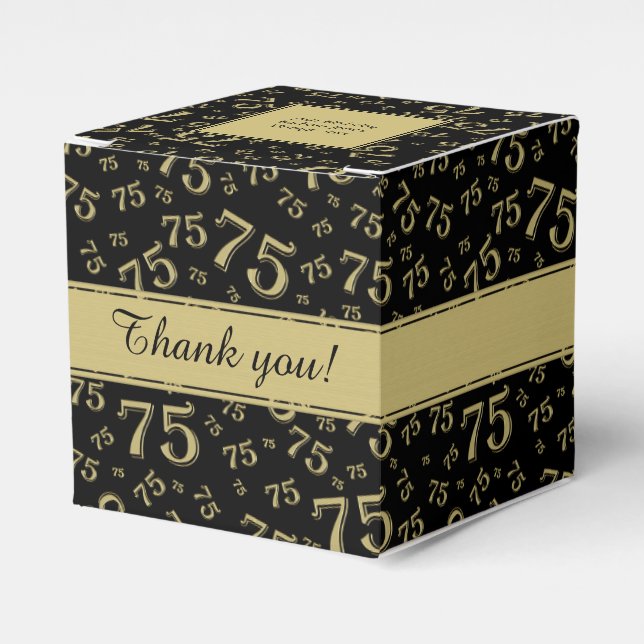 75th Birthday Party Gold/Black Number pattern Favor Boxes (Front Side)