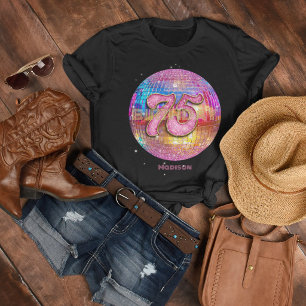 75th Birthday Party Gold Pink Glitter Disco Ball T-Shirt