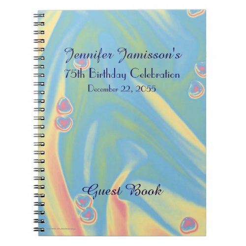75th Birthday Party Guest Book Blue with Hearts Notebook