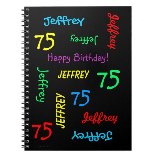 75th Birthday Party Guest Book Name Black Spiral Notebook